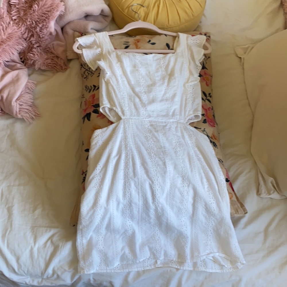 White square neck eyelet cut out dress